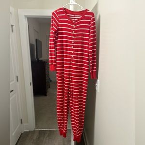 Aerie red white stripe terry onesie Christmas pjs